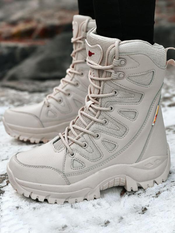 Men's Plain Outdoor Hiking Boots, Casual Sporty Warm Thickened Snow Boots, Non-slip Wear-resistant Waterproof Hiking Outdoor Shoes for Activities