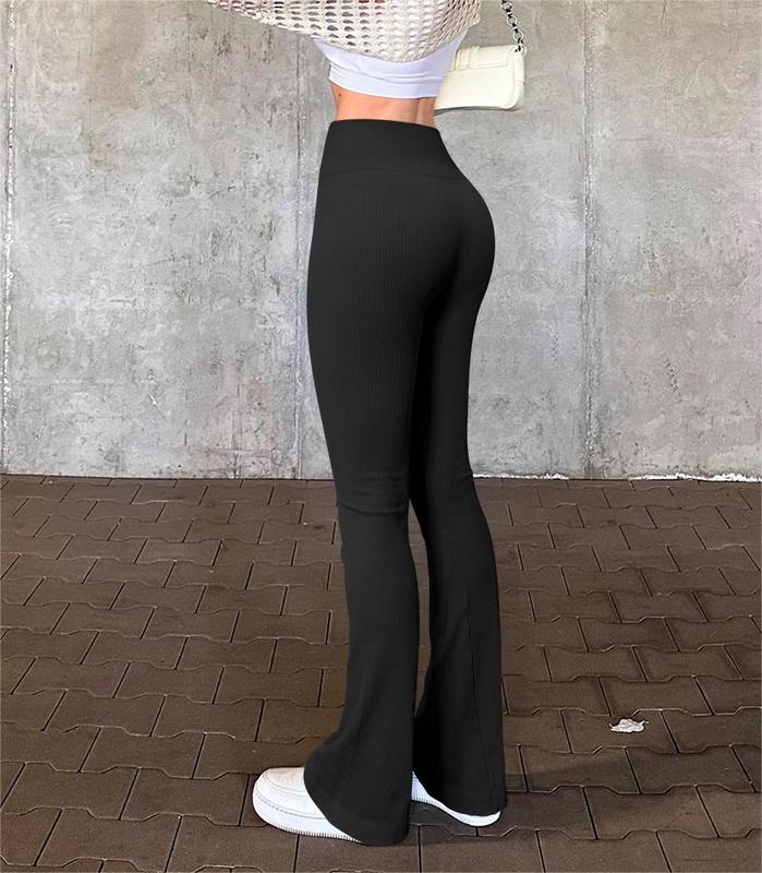 OQQ Women's 2 Piece Yoga Pants Ribbed Seamless Workout High Waist Bell Bottoms Flare Leggings