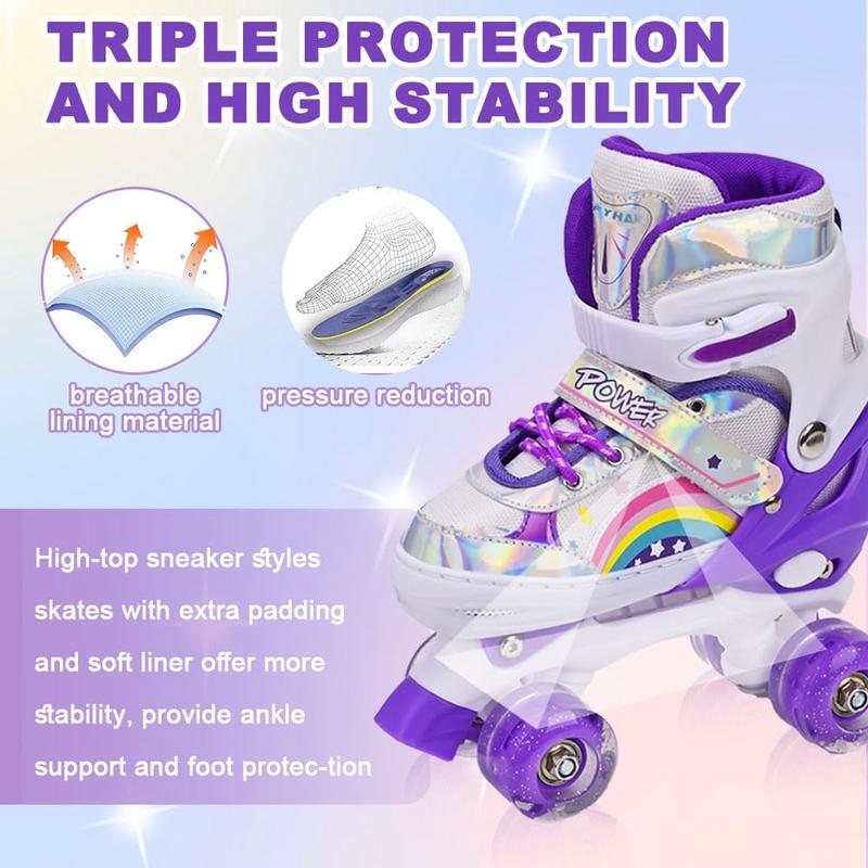 Roller Skates for Girls    Beginners, Adjustable 4 Sizes Roller Skates for Adult and Youth with All Light Up Wheels, Patines para ninas for Outdoor Indoor