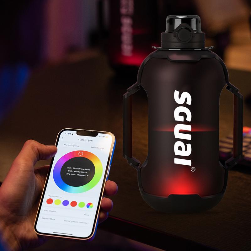 Sports Water ,Unique Smart Water ,Tritan bottel,Spout cover,Built-in straw,Dual-handle,Smart Water Cup with LED Light Diffrent color by APP Control, Smart Novelty Water Flask for Unique Presents,gift idea,44oz,christmas gift,Portable Washable Mug Reusable