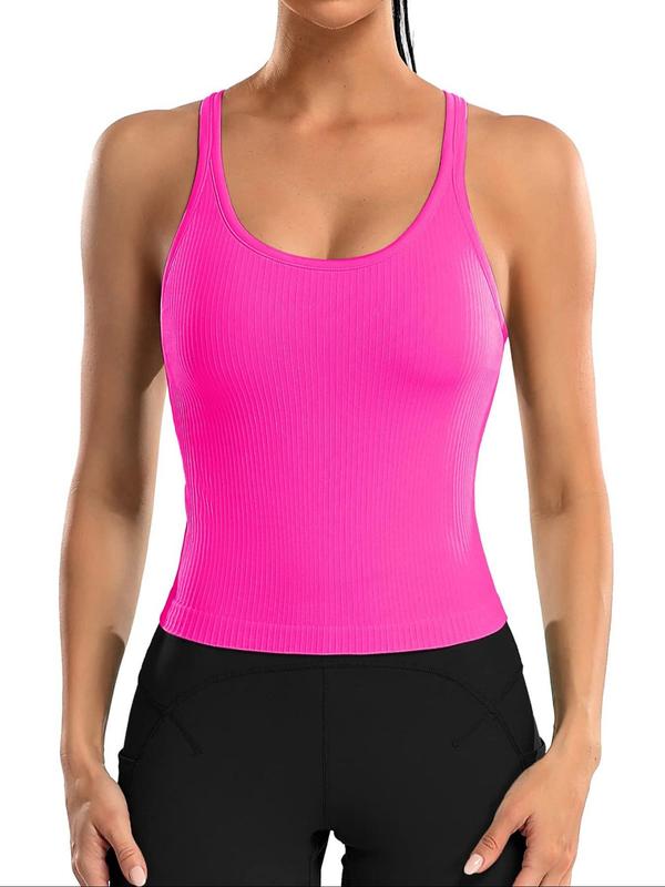 Sporty Women's Plain U Neck Padded Sports Tank Top, Summer Outfits, Sport Casual Sleeveless Top for Yoga Gym Workout, Running Vest, Women Sport & Outdoor Clothing for Summer, Gym Clothing, Summer Outfits 2024