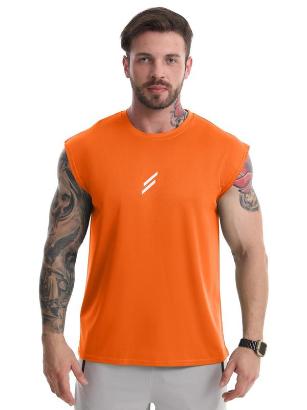 Men's Striped Print Round Neck Sports Vest, Regular Fit Sporty Breathable Sleeveless Tank Top for Gym Workout Running, Casual Sporty Top for Summer