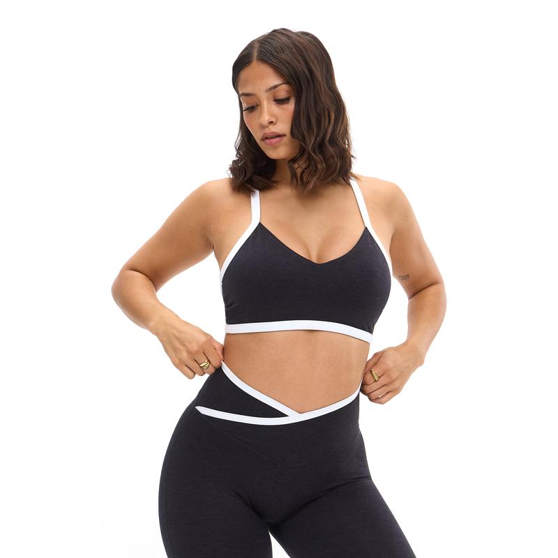 Dream Heather Contrast Sports Bra - Onyx Black and White