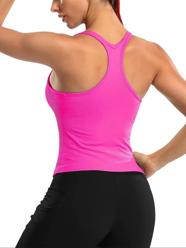 Sporty Women's Plain U Neck Padded Sports Tank Top, Summer Outfits, Sport Casual Sleeveless Top for Yoga Gym Workout, Running Vest, Women Sport & Outdoor Clothing for Summer, Gym Clothing, Summer Outfits 2024