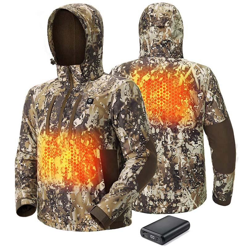 TIDEWE Men’s Heated Duck Hunting Jacket with Fleece Lining, Waterproof 1 2 Zip Jacket for Hunting (Veil Avayde Camo, Size S-XXXL)heated jacket mens clothing