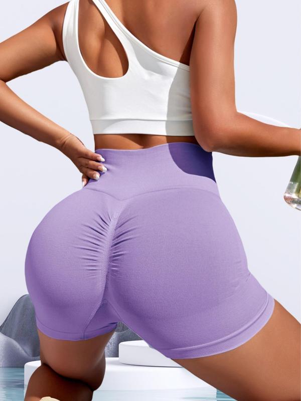 Women's Solid Ruched High Waist Sports Shorts, Breathable Comfortable High Stretch Yoga Shorts, Ladies Sportswear for Indoor Outdoor Wear