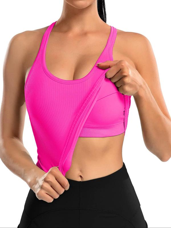 Sporty Women's Plain U Neck Padded Sports Tank Top, Summer Outfits, Sport Casual Sleeveless Top for Yoga Gym Workout, Running Vest, Women Sport & Outdoor Clothing for Summer, Gym Clothing, Summer Outfits 2024