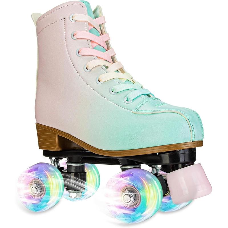 Women'S Roller Skates,Double Row Skates Adjustable Leather High-Top Roller Skates Perfect Indoor Outdoor Adult Roller Skates With Bag