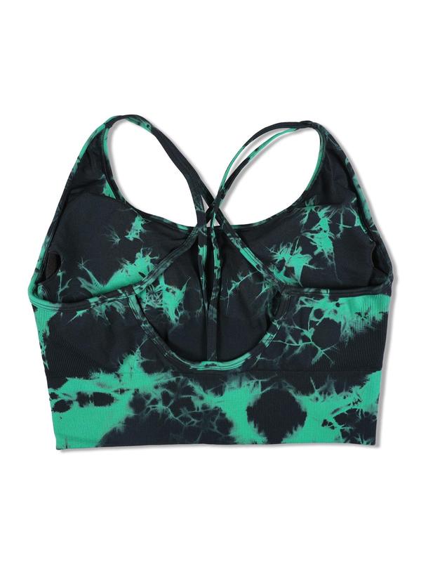  Tie Dye Print Criss Cross Backless Sports Bra for Women, High Stretch Seamless Sports Top for Yoga Gym Workout, Gym Clothes for Women, Women's Sport & Outdoor Clothing for Summer, Bras for Women, Summer Outfits 2024