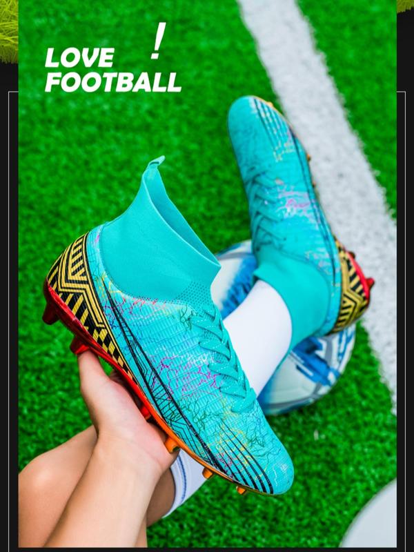 Football Accessories Colorblock Lace Up Soccer Shoes, Outdoor Sports Wear Football Training Shoes For Competition, High Top Non-Slip Football Cleats