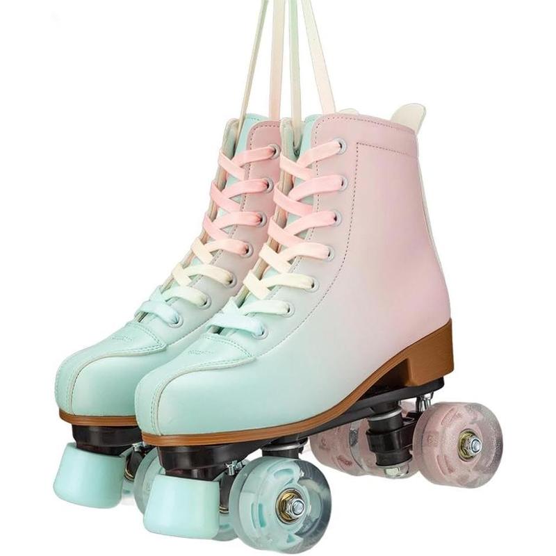 Women'S Roller Skates,Double Row Skates Adjustable Leather High-Top Roller Skates Perfect Indoor Outdoor Adult Roller Skates With Bag