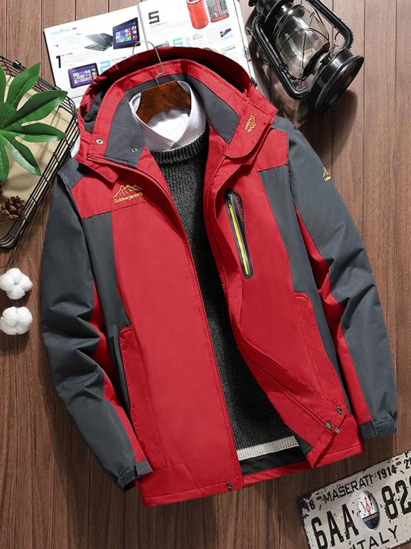 Men's Solid Color Drawstring Pocket Zipper Sports Thermal Lined Jacket, Casual Long Sleeve Button Outerwear for Fall & Winter, Men's Sportswear for Outdoor Activities