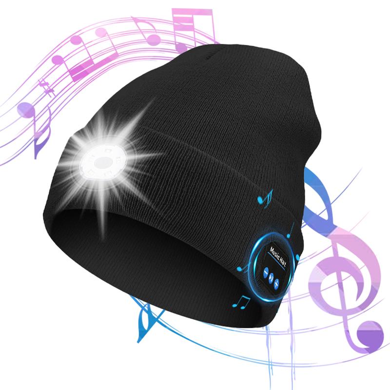 JOYYE LED Bluetooth Beanie, 6 LED Beanie Music Hat, LED Headlight Headphones, Knit Warm Winter Hat for Nighttime Sport, Outdoor, Unisex Christmas Gift