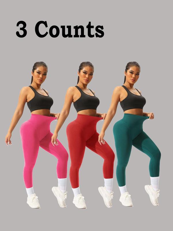 Women's Solid High Waist Sports Leggings, Comfy Breathable Seamless Skinny Pants, Yoga Gym Workout Running Bottoms