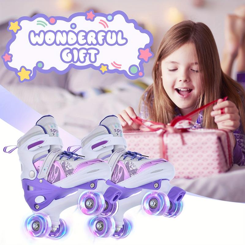 Roller Skates For Beginners, 4 Size Adjustable Light Up Wheels Fun Illuminating Purple Pink Skates