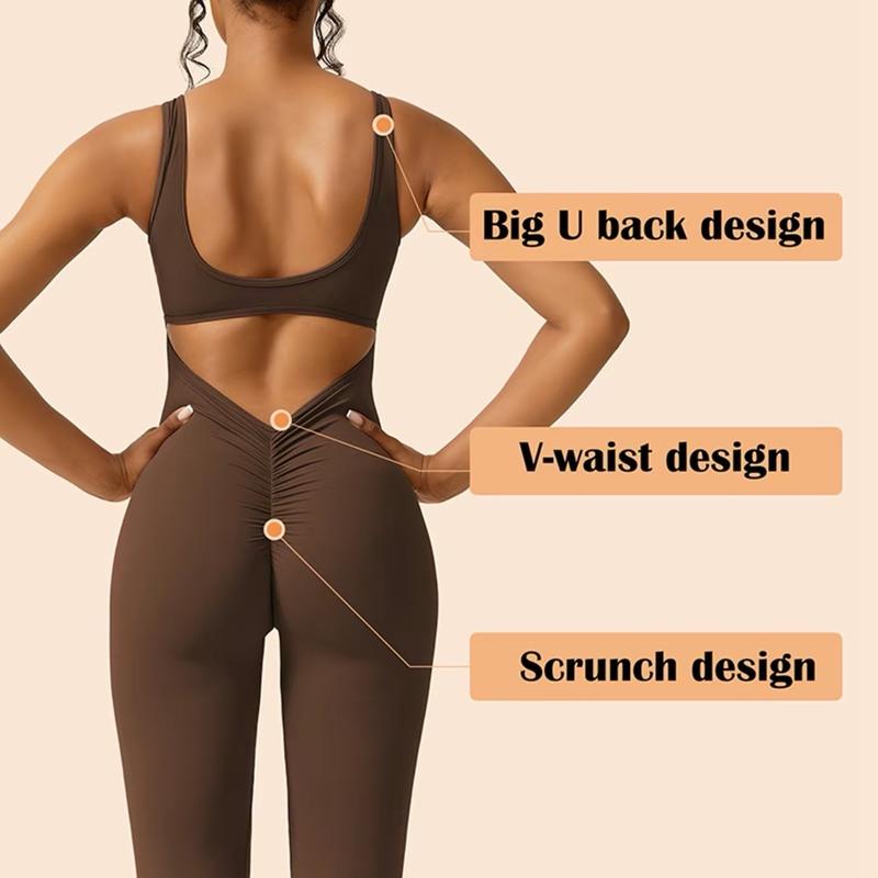 Vertvie Women Sleeveless Flare Jumpsuits Sexy Backless Tank Tops Bodycon Scrunch Butt Rompers Seamless Playsuit for Christmas Gifts fitness yoga