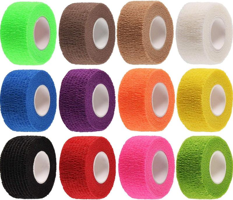 12-Pack Self-Adherent Cohesive Wrap Bandages – 1 Inch x 5 Yards Athletic Tape for Wrist, Ankle, Hand (12 Colors)