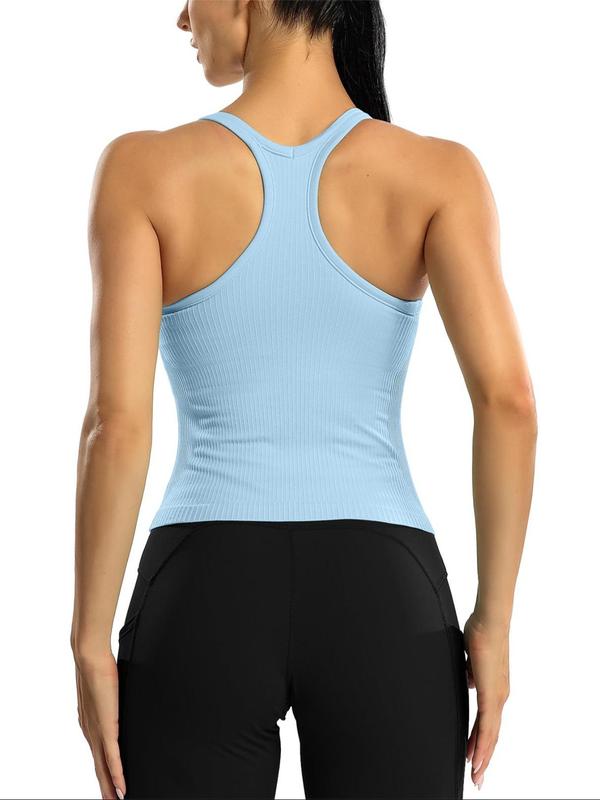 Sporty Women's Plain U Neck Padded Sports Tank Top, Summer Outfits, Sport Casual Sleeveless Top for Yoga Gym Workout, Running Vest, Women Sport & Outdoor Clothing for Summer, Gym Clothing, Summer Outfits 2024