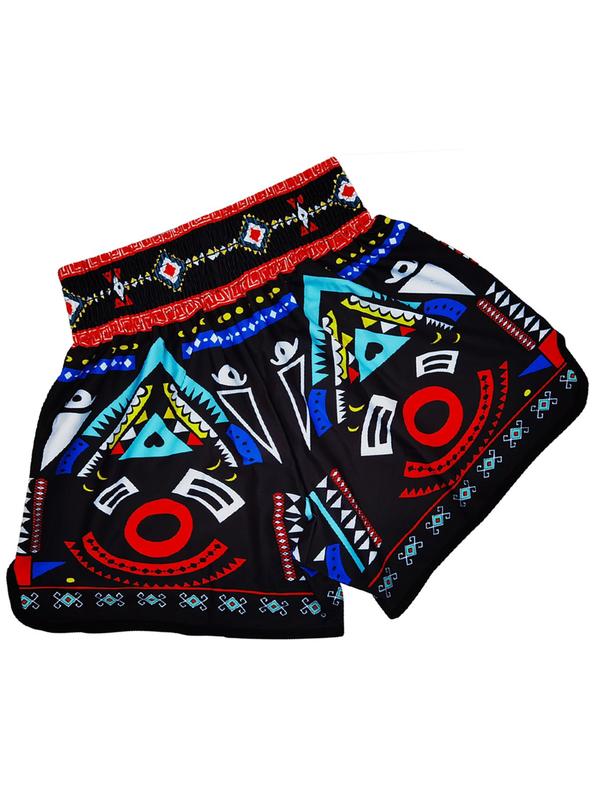 Men's All Over Geometric Print Split Hem Sports Shorts, Regular Fit Sporty Breathable Comfortable Elastic Waist Shorts for Boxing Gym Workout Running, Gym Shorts, Men's Sports Shorts for All Seasons