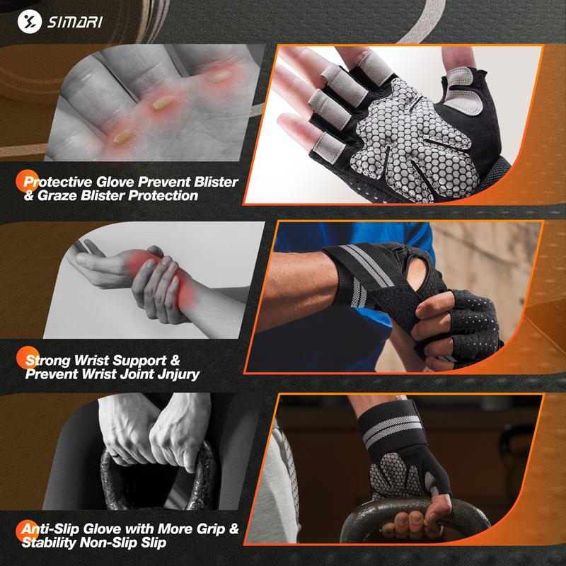 SIMARI Breathable Workout Gloves for Men Women, Padded Weight Lifting Gloves with Wrist Wraps Support, Full Palm Protection, Gym Training SG902