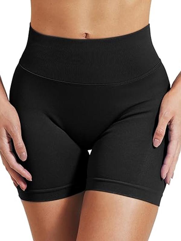 Women's Solid Ruched High Waist Skinny Shorts, Breathable Comfortable Seamless High Stretch Yoga Leggings Shorts, Ladies Bottoms for Indoor Outdoor Wear