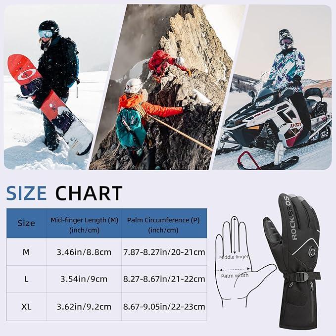 ROCKBROS Heated Gloves Electric Rechargeable Battery Thermal Mittens Gloves for Men Women Winter Touchscreen Waterproof Warm Glove Liners Cold Weather Gloves for Cycling, Skiing, Snowboarding