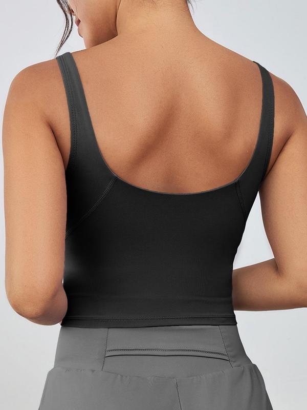 Women's Solid Backless Crop Sports Bra, Breathable Comfortable High Stretch Sports Bra, Ladies Sportswear for Indoor Outdoor Wear