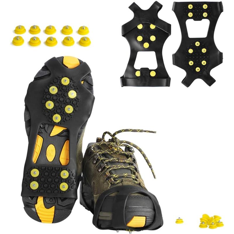 Ice Cleats, Ice Grippers Traction Cleats Shoes and Boots Rubber Snow Shoe Spikes Crampons with 10 Steel Studs Cleats Prevent Outdoor Activities from Wrestling