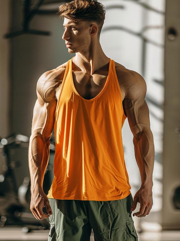 Men's Solid Color Hollow Out U Neck Sports Tank Top, Regular Fit Sporty Breathable Quick Drying Vest, Men's Sportswear Clothing for Indoor Outdoor Wear