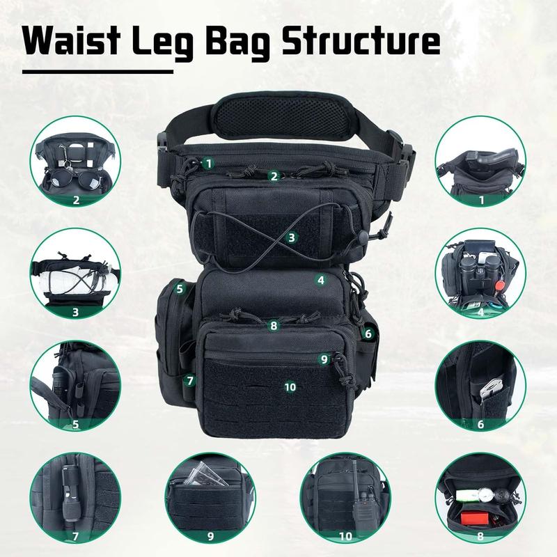 Tactical Drop Leg Bag For Men, Black Crossbody bag Backpack Thigh Pouch Military Hunting Outdoor Sling Bags Motorcycle Tool Work Waist Leg Pouch Bags Women Fanny Pack