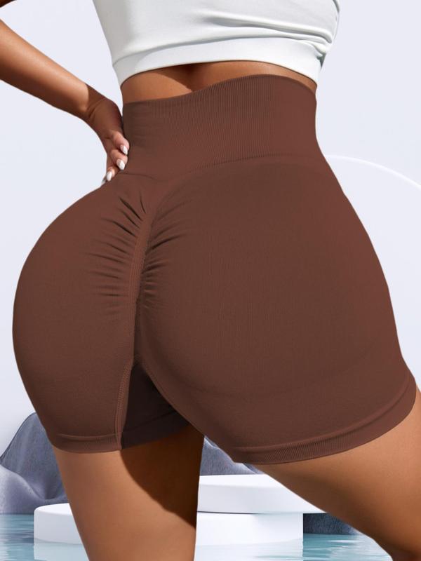 Women's Solid Ruched High Waist Sports Shorts, Breathable Comfortable High Stretch Yoga Shorts, Ladies Sportswear for Indoor Outdoor Wear