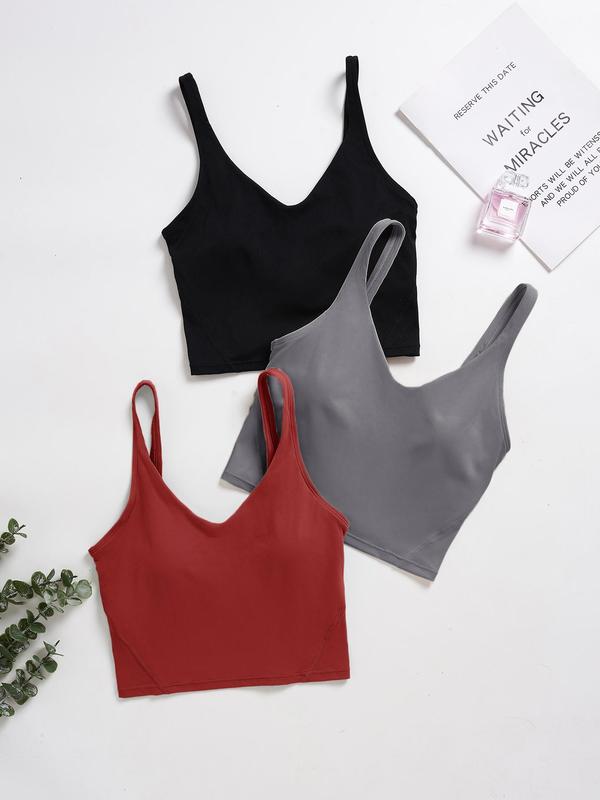 Women's Solid Backless Crop Sports Bra, Breathable Comfortable High Stretch Sports Bra, Ladies Sportswear for Indoor Outdoor Wear