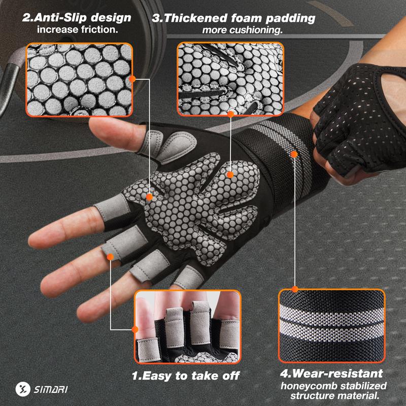 SIMARI Breathable Workout Gloves for Men Women, Padded Weight Lifting Gloves with Wrist Wraps Support, Full Palm Protection, Gym Training SG902