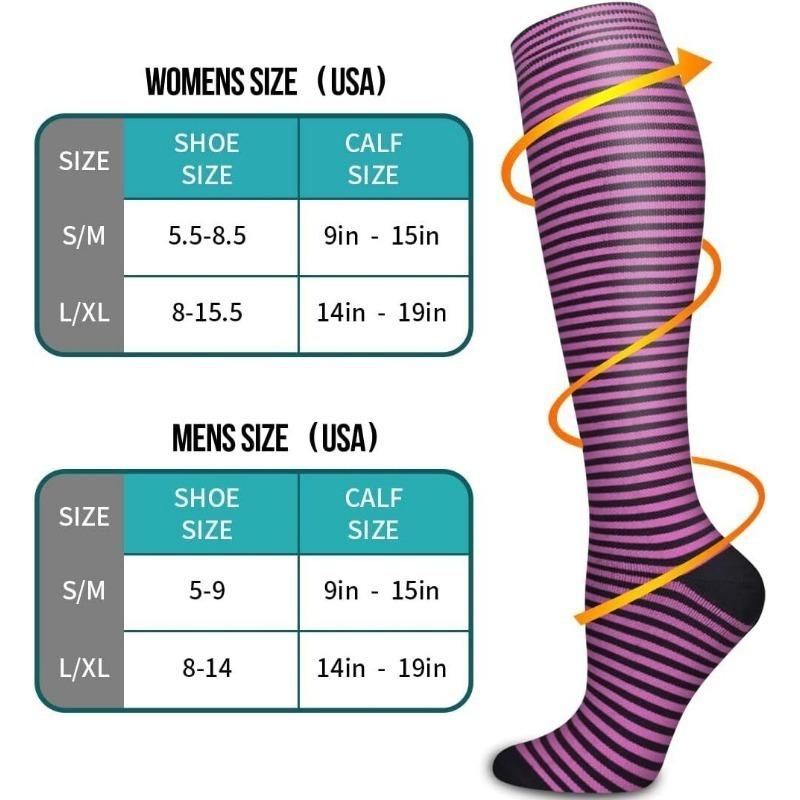 6 PCS Breathable compression calf socks - striped pattern leg socks, sports performance, elastic compression socks and leg socks