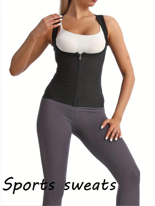 Women's Plain Zipper Faja Underbust Sauna Vest Top, Comfortable Sleeveless Body Shaper Tank Top, Ladies Sportswear Clothing for Workout Gym Exercise Yoga