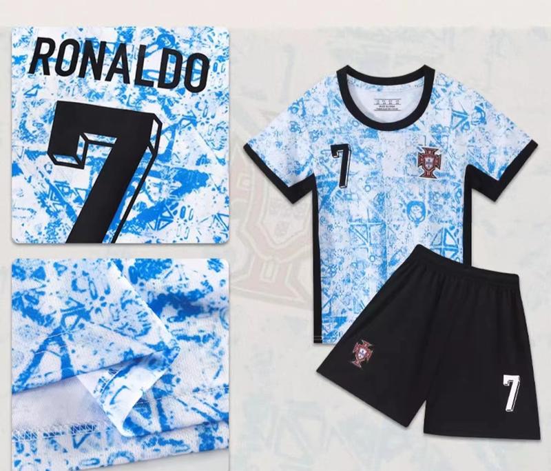 Portugal Home No. 7 New Ronaldo for Kids Boys Girls Soccer Jerseys 2024 Shirt Short Sleeve Football Fans Gift