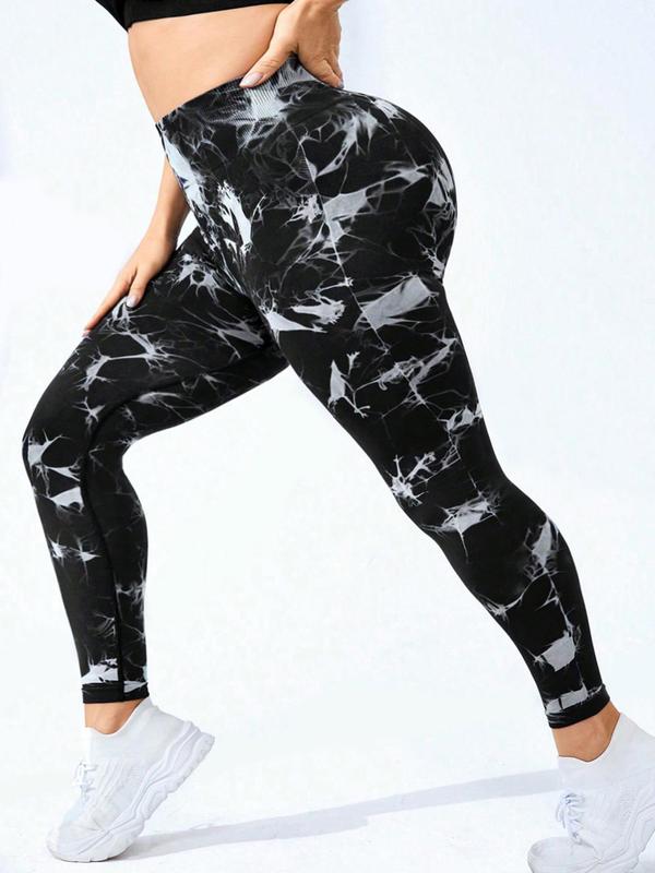  Tie Dye   Plain Print Sports Leggings, Sporty Comfy Breathable High Waist Skinny Pants for Yoga Gym Workout Running, Women's Plus Sport & Outdoor Clothing for All Seasons