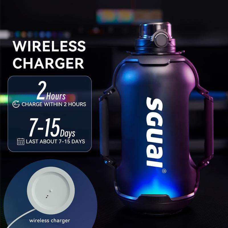 Sports Water ,Unique Smart Water ,Tritan bottel,Spout cover,Built-in straw,Dual-handle,Smart Water Cup with LED Light Diffrent color by APP Control, Smart Novelty Water Flask for Unique Presents,gift idea,44oz,christmas gift,Portable Washable Mug Reusable