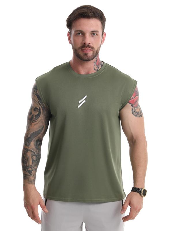Men's Striped Print Round Neck Sports Vest, Regular Fit Sporty Breathable Sleeveless Tank Top for Gym Workout Running, Casual Sporty Top for Summer