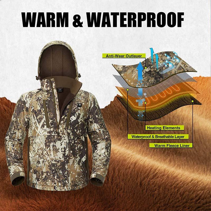 TIDEWE Men’s Heated Duck Hunting Jacket with Fleece Lining, Waterproof 1 2 Zip Jacket for Hunting (Veil Avayde Camo, Size S-XXXL)heated jacket mens clothing