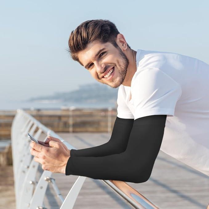 2 Pair Sun Protection Cooling Arm Sleeves Compression - Tattoo Cover up - Sun Sleeves for Men Women Youth