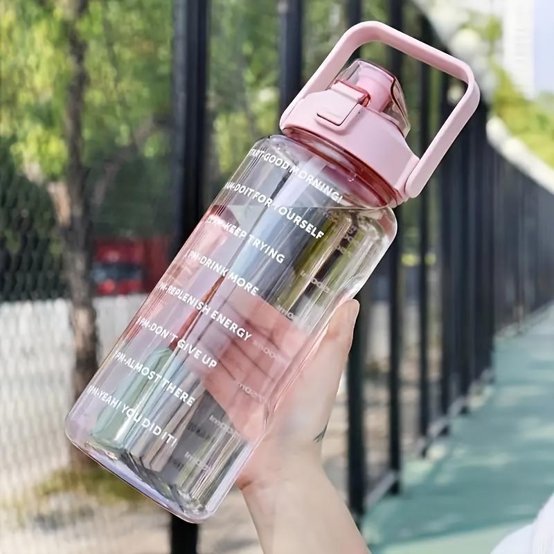 Clear Large Capacity Water Bottle with Time Marker & Straw, Portable Sports Water Bottle With Handle, Outdoor Water Bottle For Men & Women