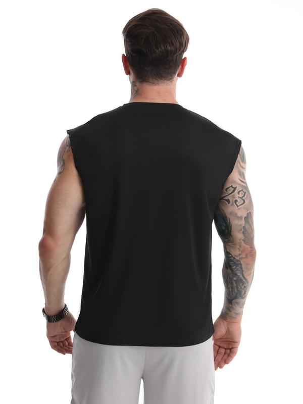 Men's Striped Print Round Neck Sports Vest, Regular Fit Sporty Breathable Sleeveless Tank Top for Gym Workout Running, Casual Sporty Top for Summer