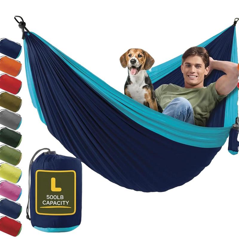 Hammock 500 lb Capacity - Lightweight Nylon Camping Hammock Chair - Double or Single Sizes w Tree Straps and Attached Carry Bag