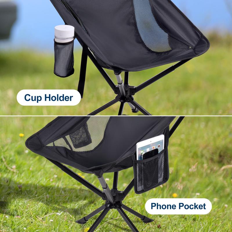 2024 Camping Gadgets Portable Swivel Camping Chair, Quick Setup Folding Chair With Cup Holders, Side Pockets And Carry Bag，Holds up to 330 Pounds