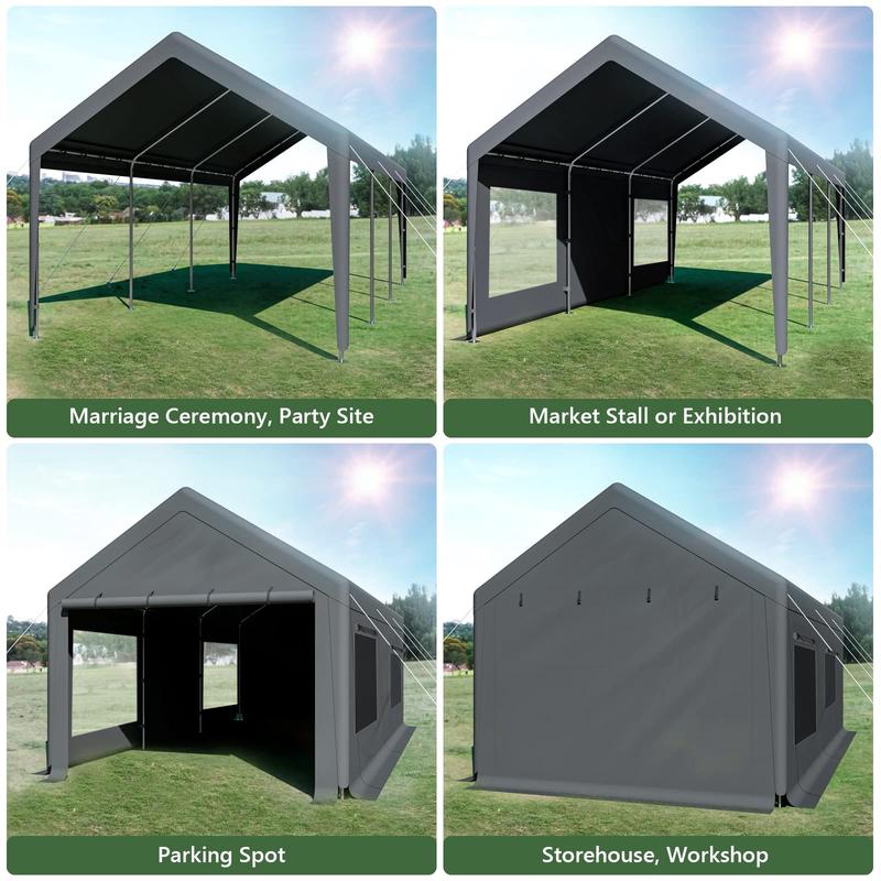 10x20 ft Carport, Heavy Duty Carport Canopy with Roll-Up Windows, Portable Garage with Removable Sidewalls & Doors, Car Canopy with All-Season Tarp for Car Boat Truck Party