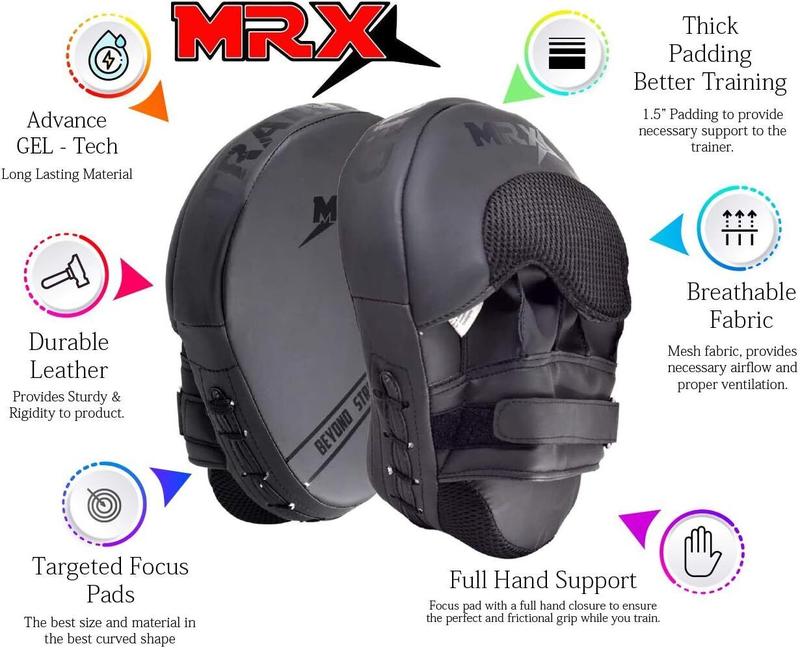 MRX Punching Mitts MMA Muay Thai Boxing Pads, Gel Tech Leather Curved Focus Mitts, Training Hand Pads Sparring Martial Arts Karate Dojo Target Shield