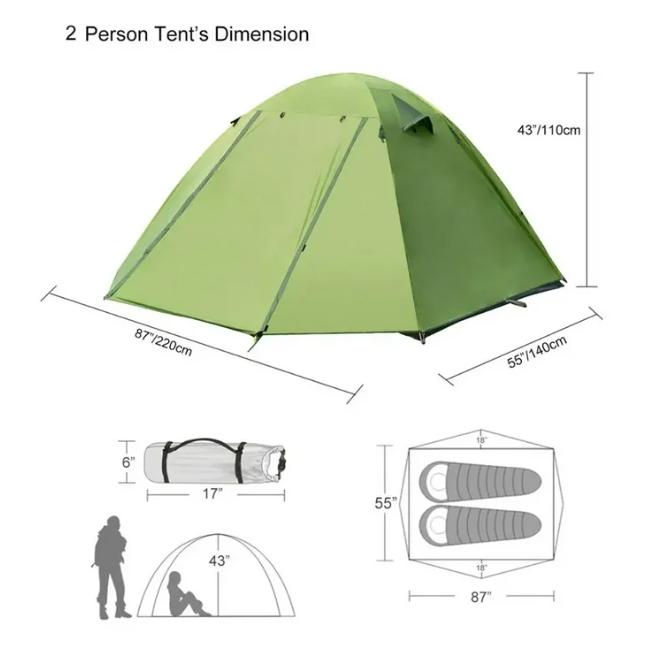 3-Season Ultralight Backpacking Tent for 2 Persons - Waterproof Camping Tent for Outdoor Hiking and Mountaineering