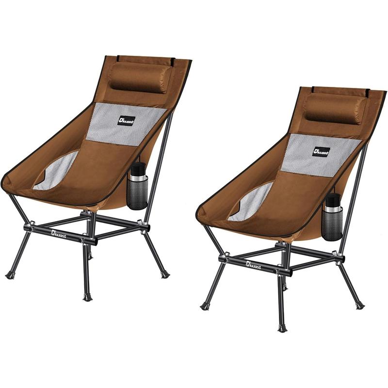 A Camping Chair, Patented for Invention, Backpack, Compact Portable Folding Chair, Outdoor Camp, Lawn, Beach High Back Chair with Side Pocket, Lightweight Hiking Chair WB-ZZ (Coffee 2 Pack)