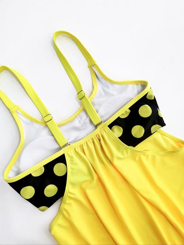 Women's Polka Dot Print Tankini Set, Casual Sleeveless Backless Tank Top & Shorts Swimsuit Set for Summer, Ladies Swimwear for Beach Holiday Vacation